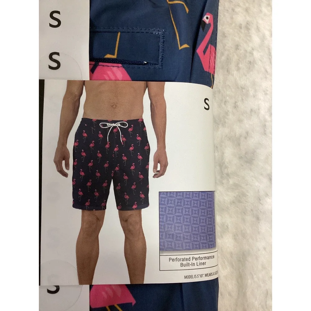 Bonobos Mens Swim Trunk 7 Inseam Navy Flamingo Print Size S BOE25101SA‎